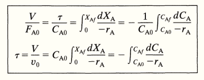 performance equation for plug flow reactor