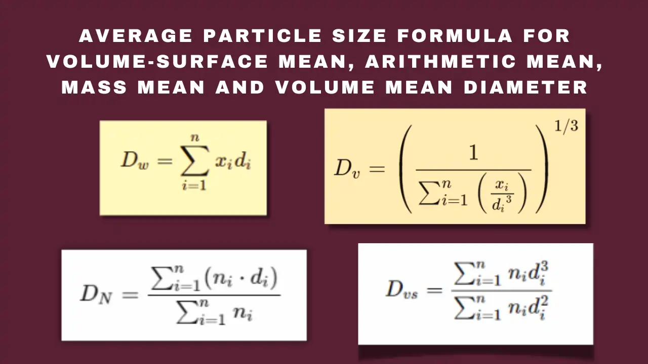 Average Particle Size Formula for Volume-Surface Mean, Arithmetic Mean ...