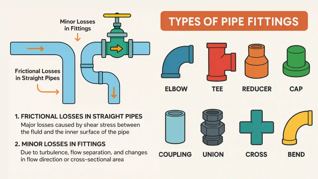 Pipe and Fittings Pressure Losses in Piping System