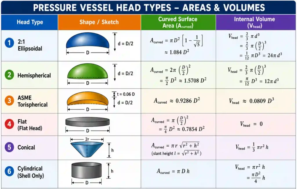 Surface Area and Volume Formulas for vessel heads